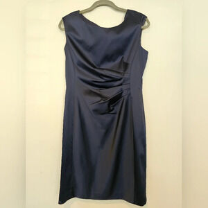Lauren Ralph Lauren Evening Size 14 Cocktail Dress Satin Navy Smoke Sheath Modes